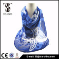 merry christmas polyester imitate silk blue printing flower scarf for young in spring season